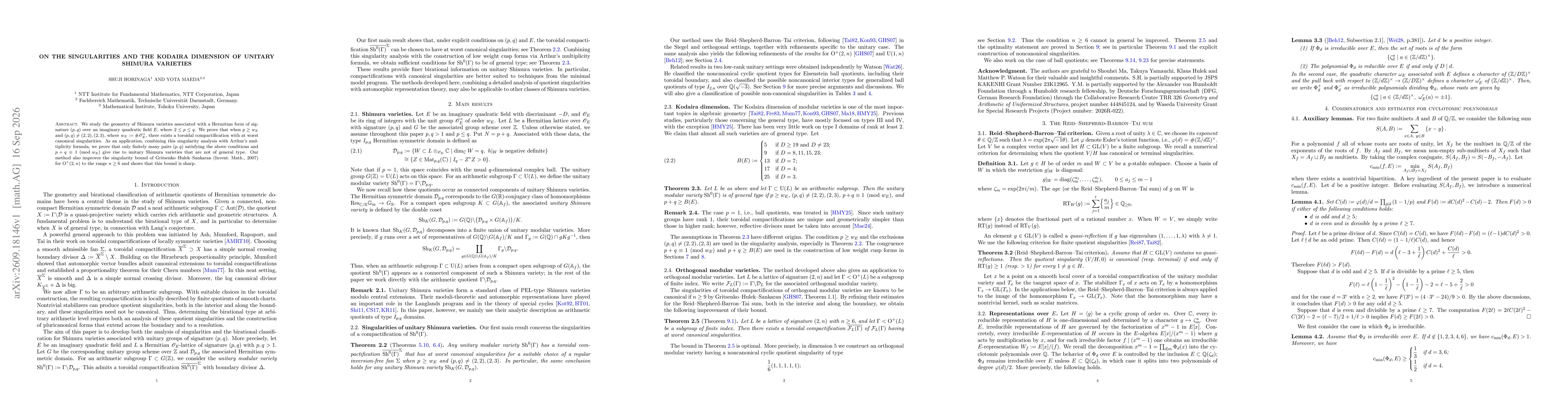 Thumbnail for On the singularities and the Kodaira dimension of unitary Shimura varieties