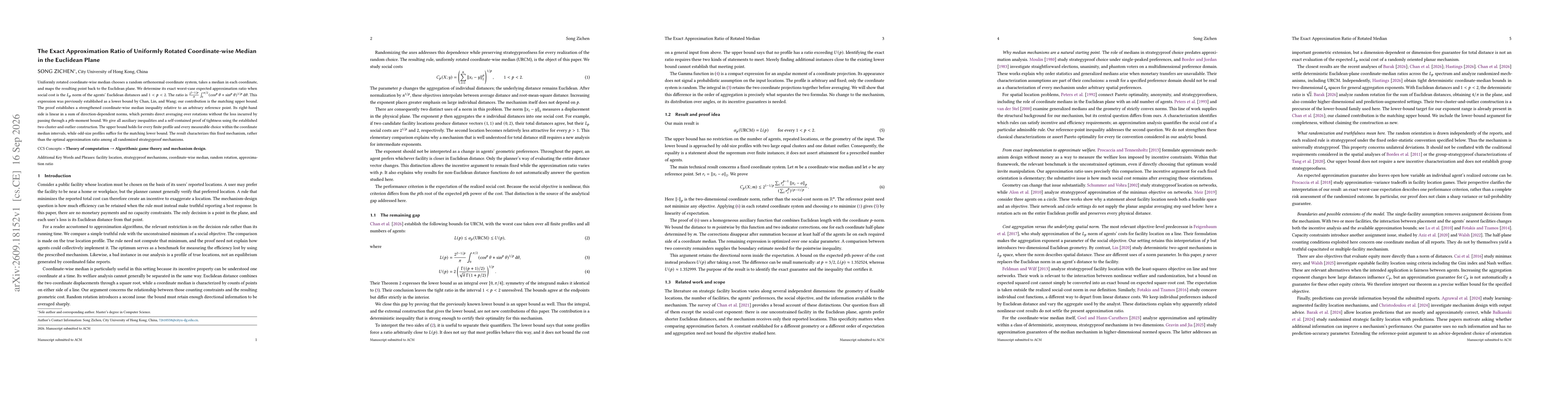 Thumbnail for The Exact Approximation Ratio of Uniformly Rotated Coordinate-wise Median in the Euclidean Plane