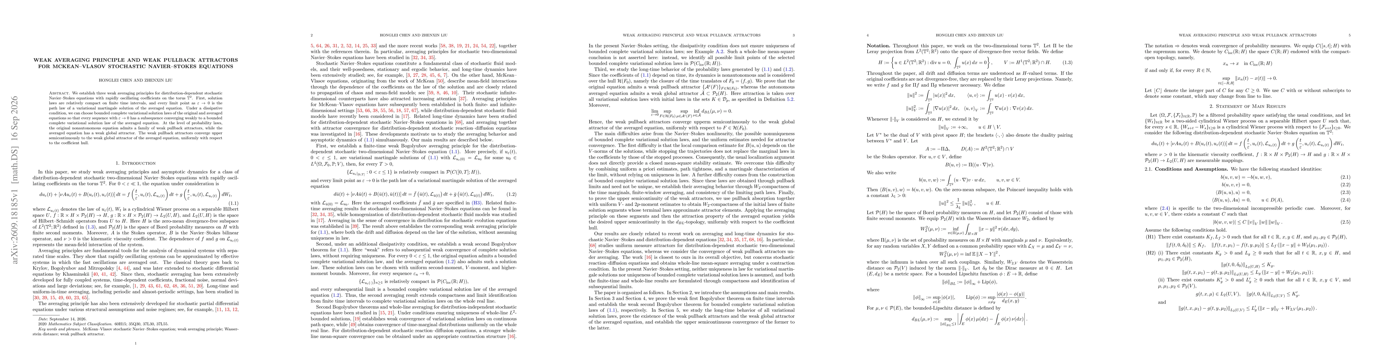 Thumbnail for Weak Averaging Principle and Weak Pullback Attractors for Mckean--Vlasov Stochastic Navier--Stokes Equations