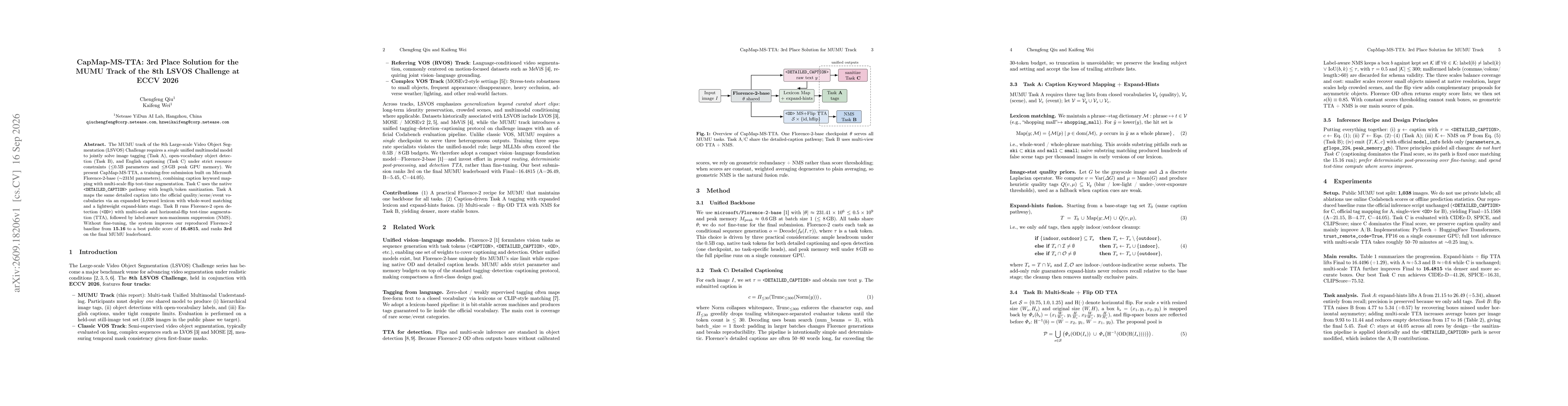 Thumbnail for CapMap-MS-TTA: 3rd Place Solution for the MUMU Track of the 8th LSVOS Challenge at ECCV 2026