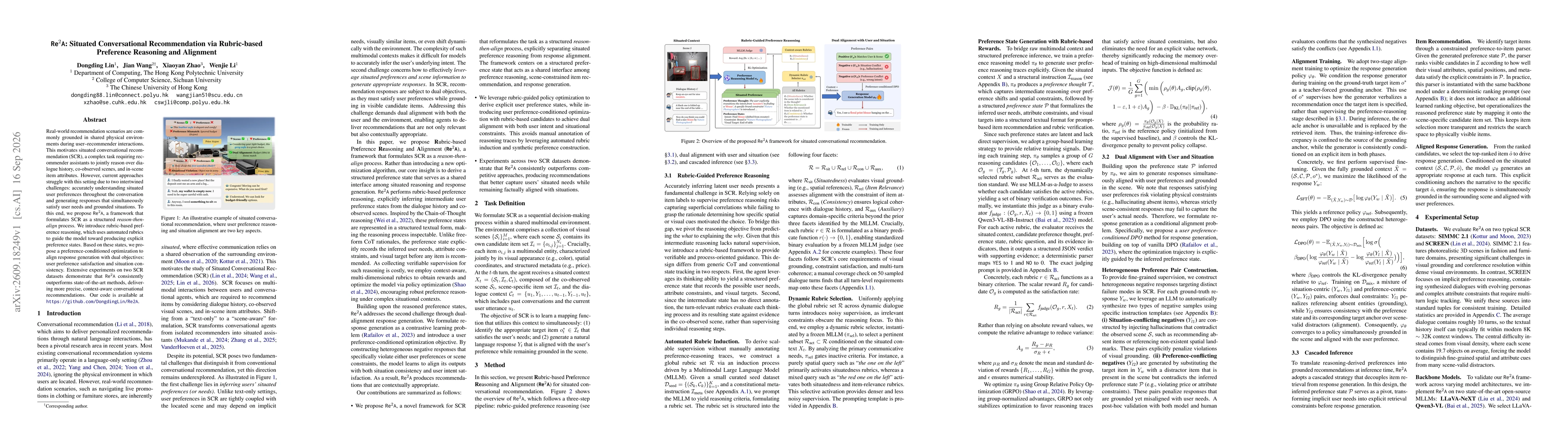 Thumbnail for Re2A: Situated Conversational Recommendation via Rubric-based Preference Reasoning and Alignment