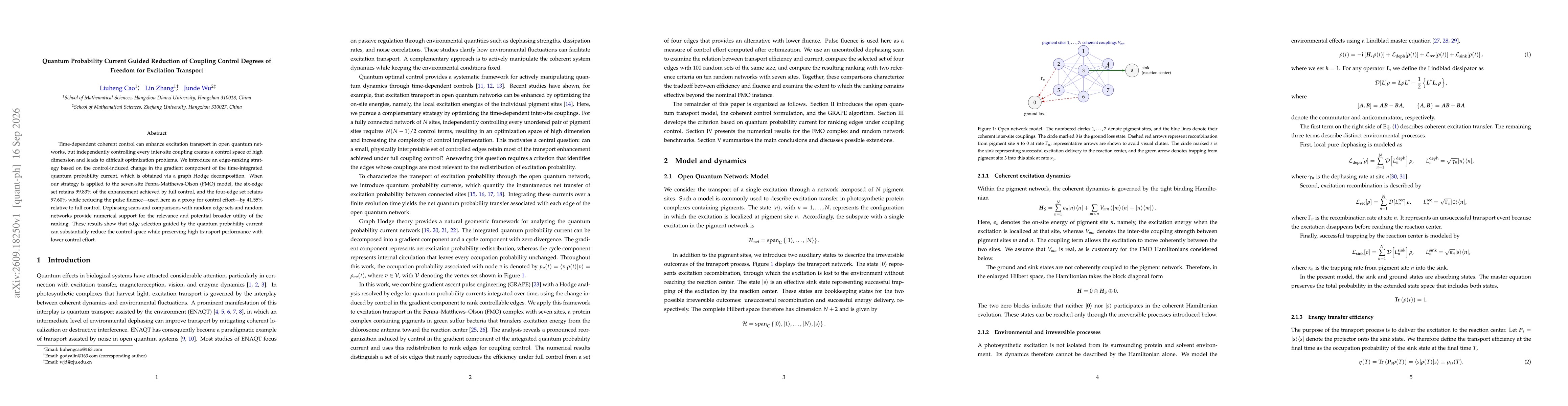 Thumbnail for Quantum Probability Current Guided Reduction of Coupling Control Degrees of Freedom for Excitation Transport