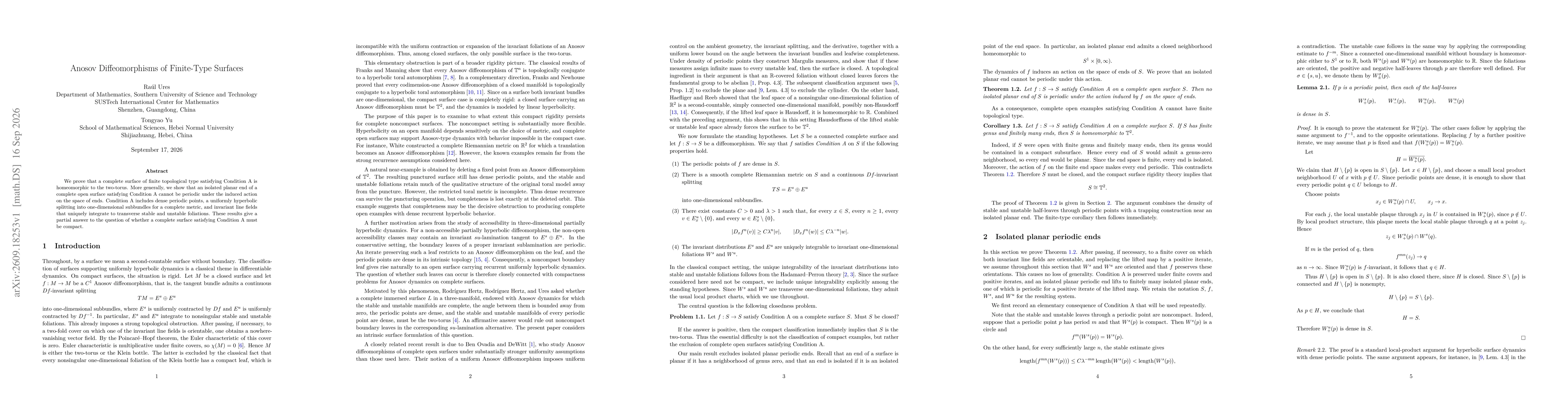 Thumbnail for Anosov Diffeomorphisms of Finite-Type Surfaces