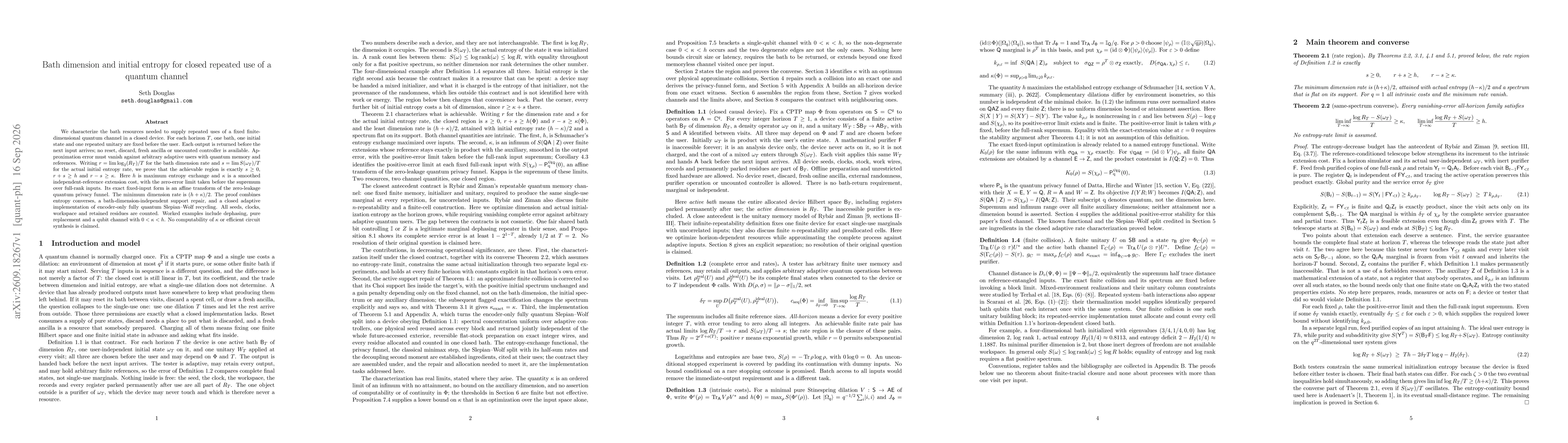 Thumbnail for Bath dimension and initial entropy for closed repeated use of a quantum channel