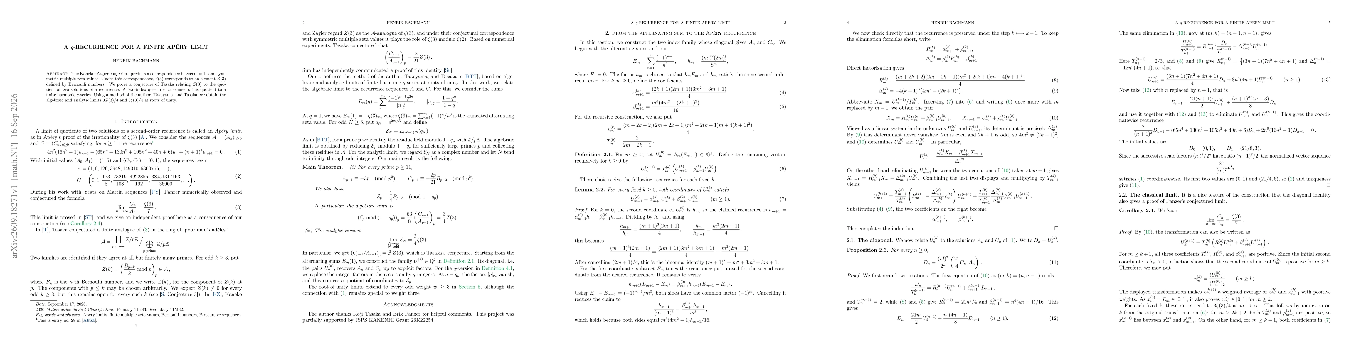 Thumbnail for A $q$-recurrence for a finite Apéry limit