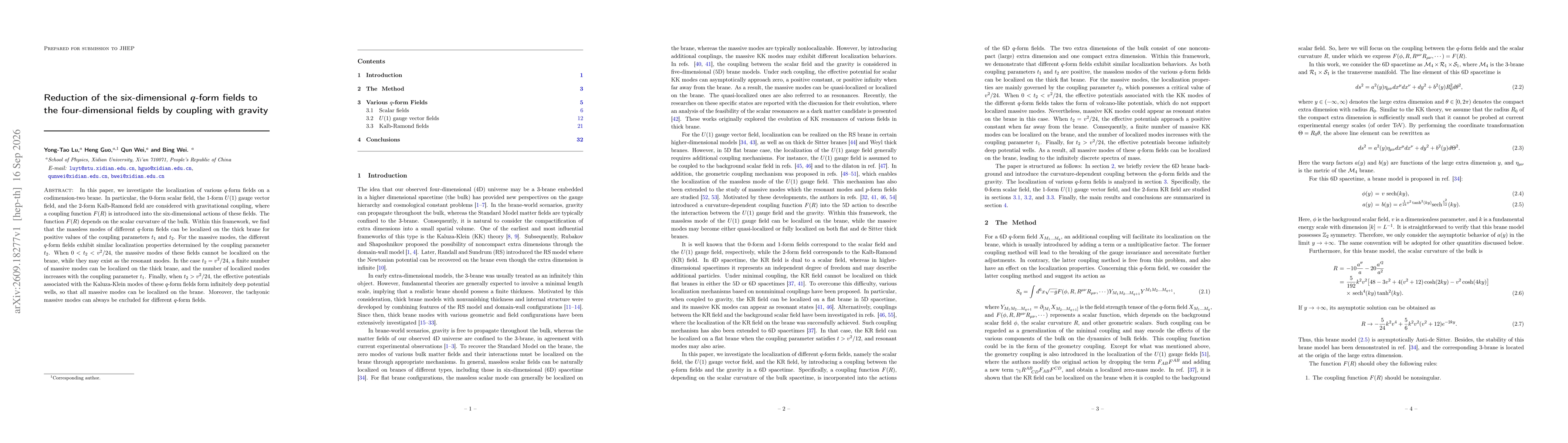 Thumbnail for Reduction of the six-dimensional $q$-form fields to the four-dimensional fields by coupling with gravity