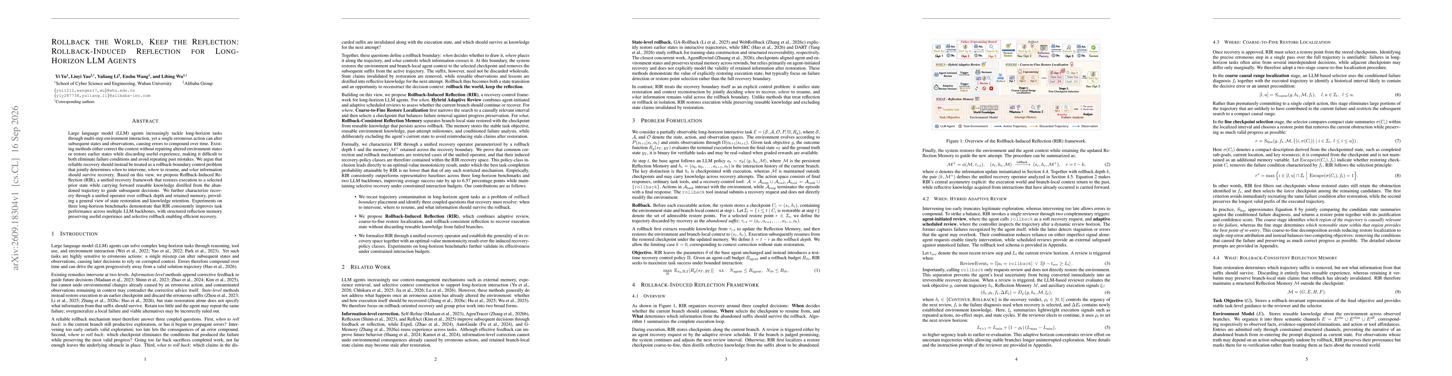 Thumbnail for Rollback the World, Keep the Reflection: Rollback-Induced Reflection for Long-Horizon LLM Agents