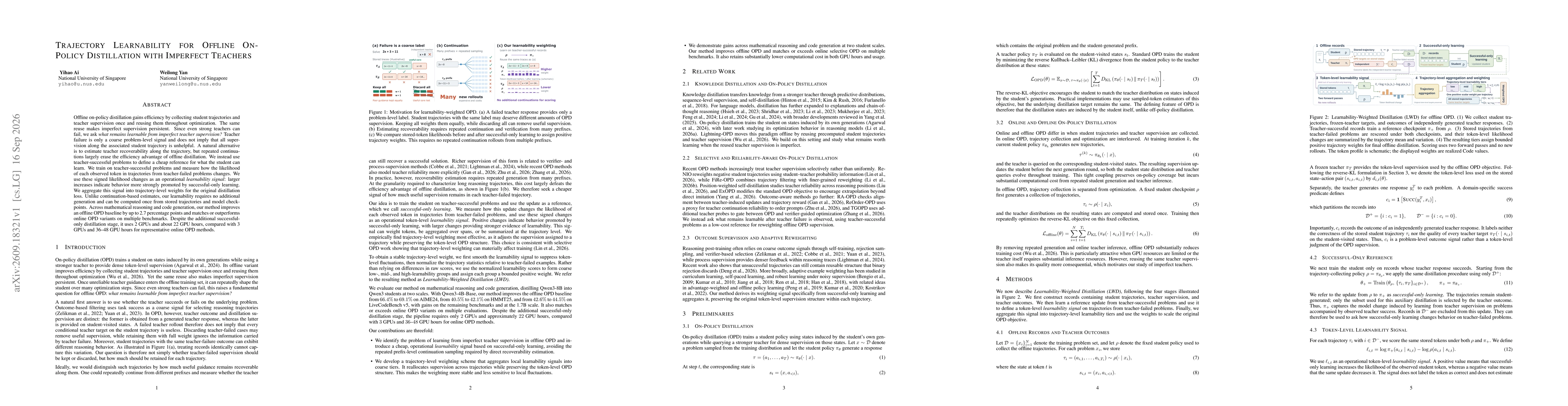 Thumbnail for Trajectory Learnability for Offline On-Policy Distillation with Imperfect Teachers