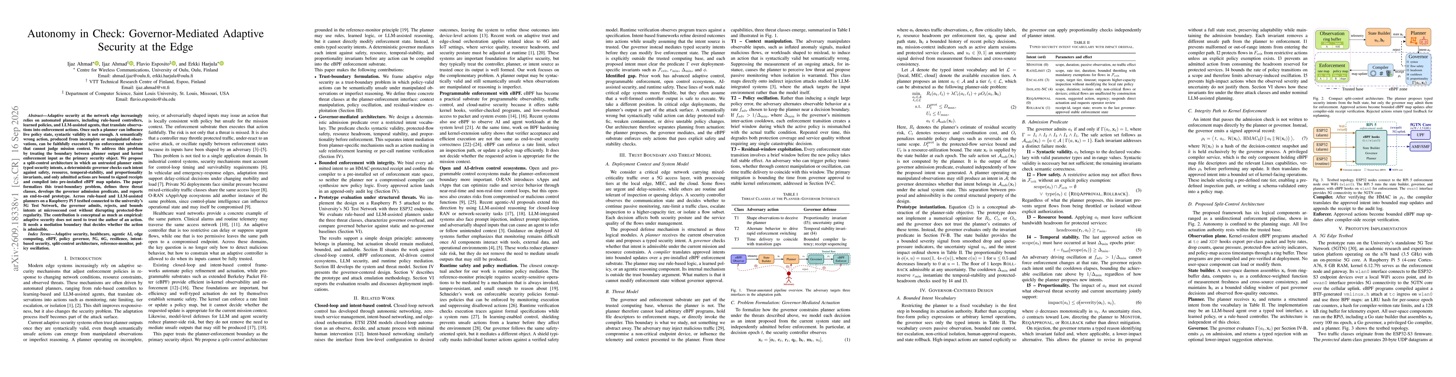 Thumbnail for Autonomy in Check: Governor-Mediated Adaptive Security at the Edge