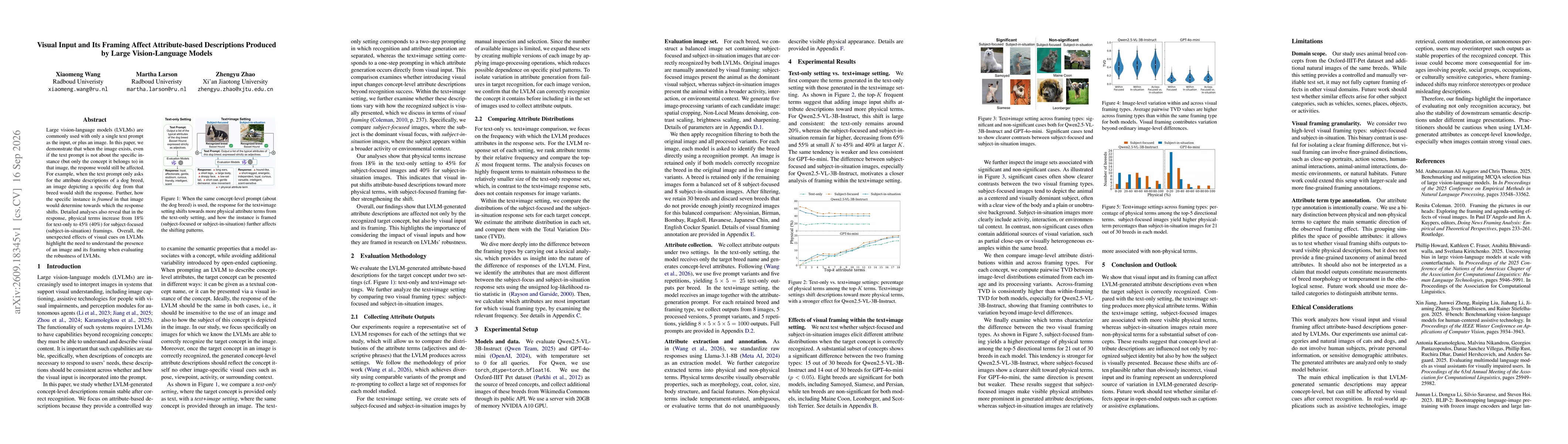 Thumbnail for Visual Input and Its Framing Affect Attribute-based Descriptions Produced by Large Vision-Language Models