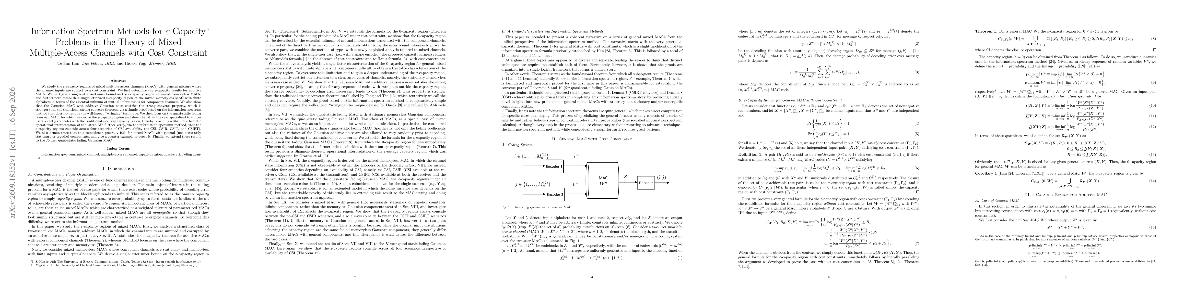 Thumbnail for Information Spectrum Methods for $\varepsilon$-Capacity Problems in the Theory of Mixed Multiple-Access Channels with Cost Constraint