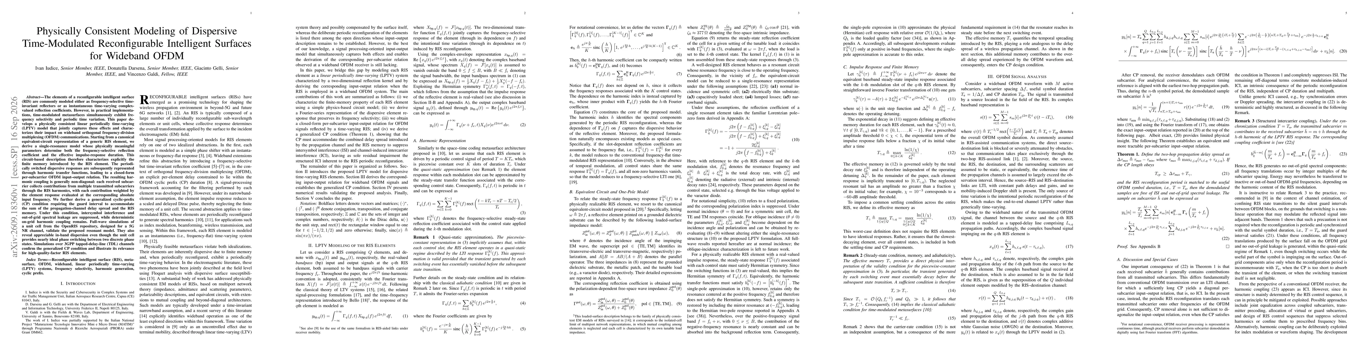 Thumbnail for Physically Consistent Modeling of Dispersive Time-Modulated Reconfigurable Intelligent Surfaces for Wideband OFDM