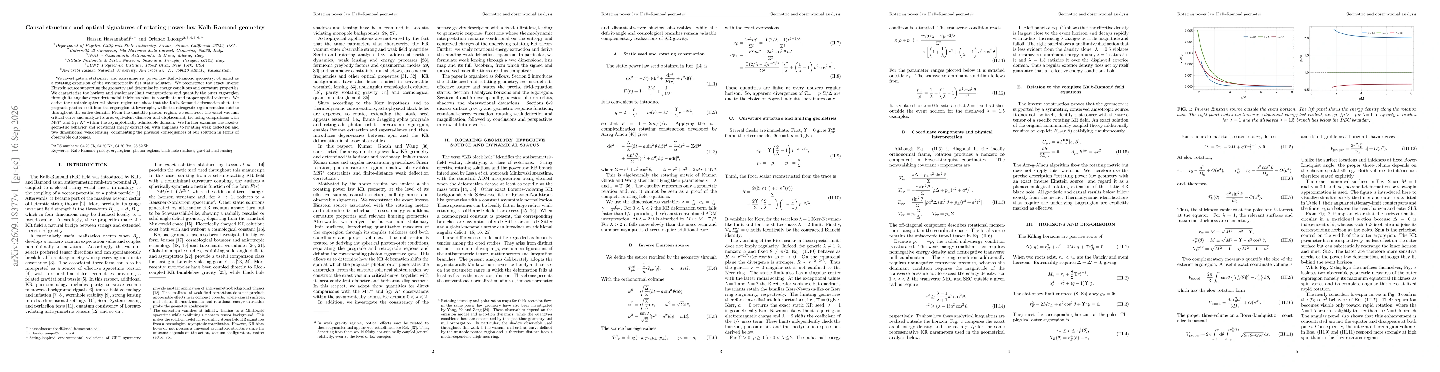 Thumbnail for Causal structure and optical signatures of rotating power law Kalb-Ramond geometry