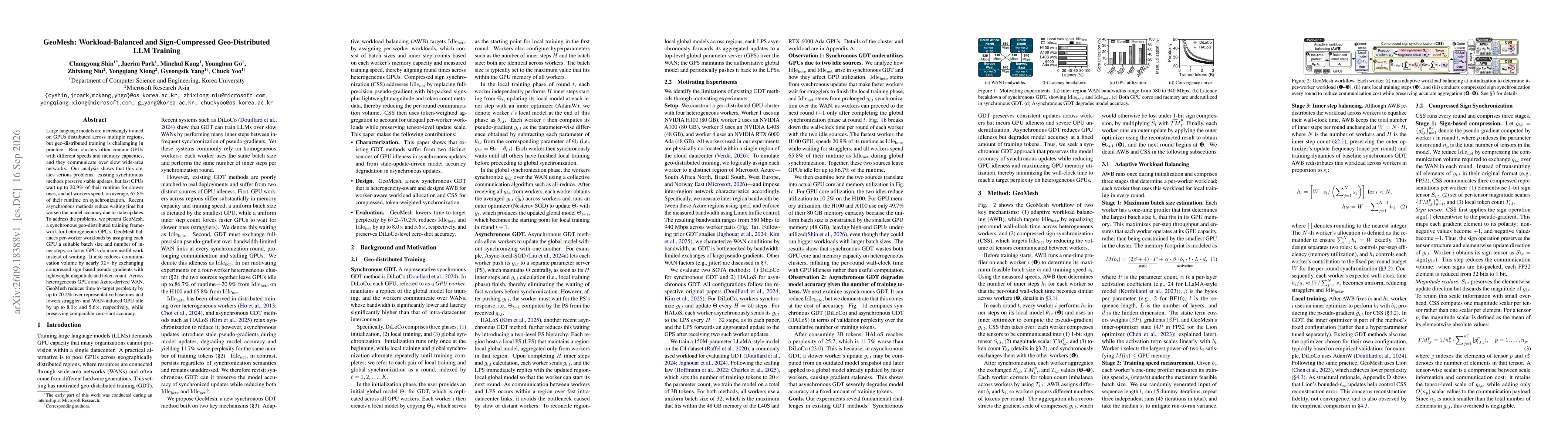 Thumbnail for GeoMesh: Workload-Balanced and Sign-Compressed Geo-Distributed LLM Training