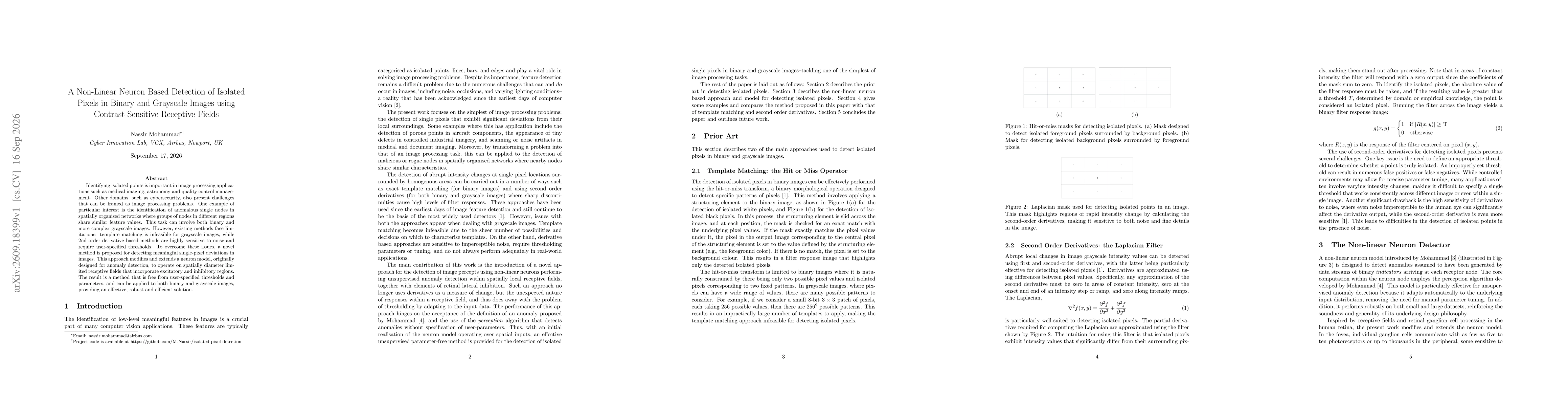 Thumbnail for A Non-Linear Neuron Based Detection of Isolated Pixels in Binary and Grayscale Images using Contrast Sensitive Receptive Fields