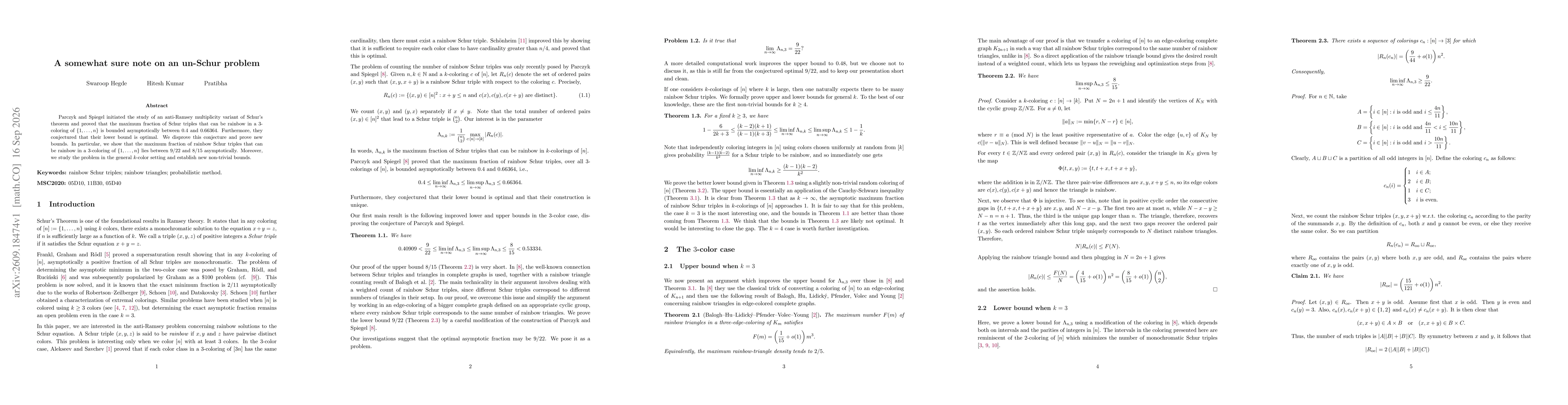Thumbnail for A somewhat sure note on an un-Schur problem