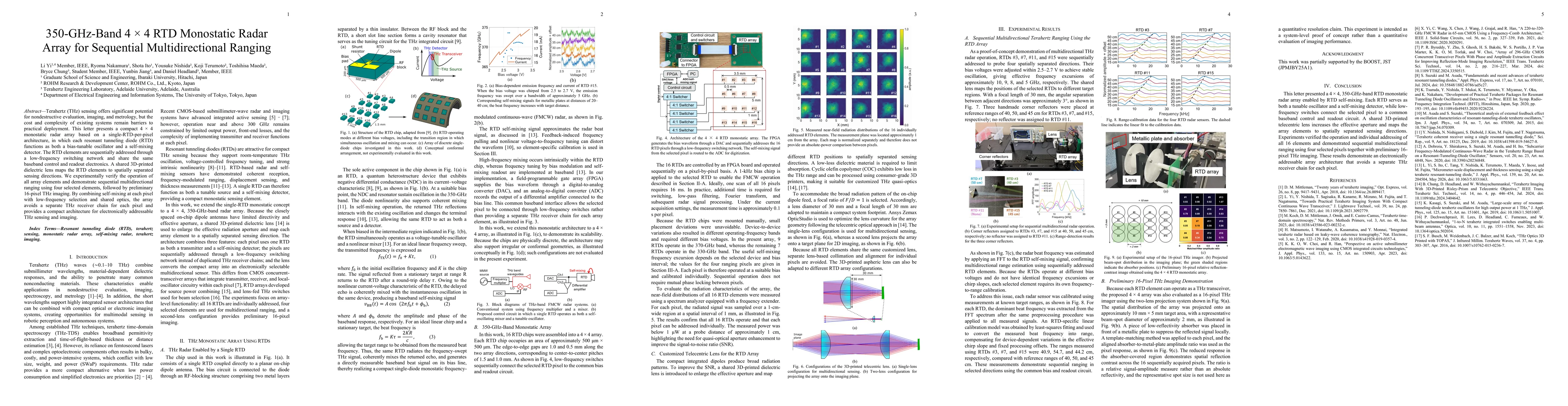 Thumbnail for 350-GHz-Band 4 by 4 RTD Monostatic Radar Array for Sequential Multidirectional Ranging