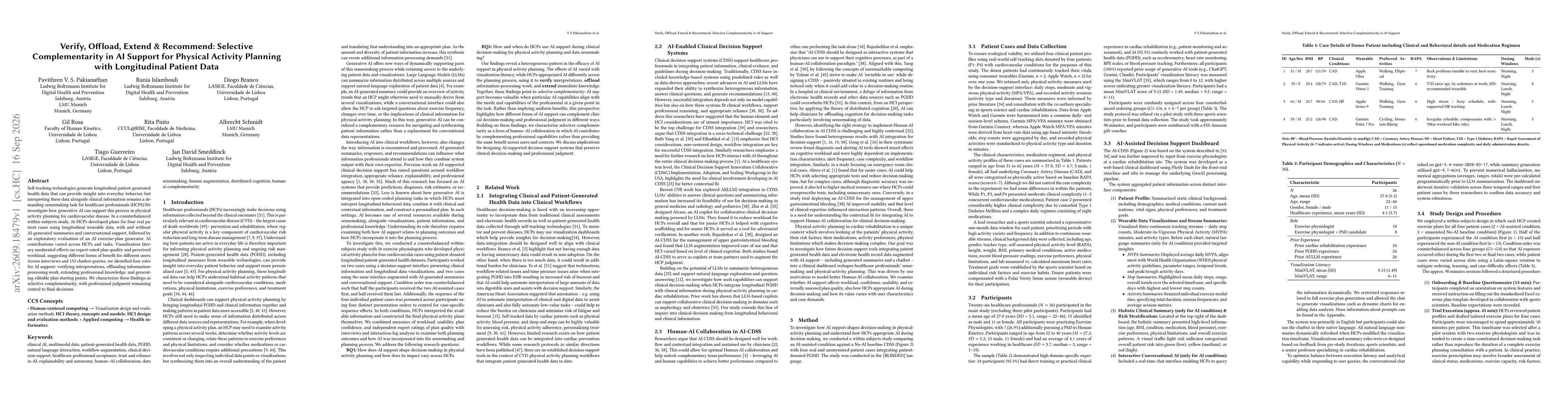 Thumbnail for Verify, Offload, Extend & Recommend: Selective Complementarity in AI Support for Physical Activity Planning with Longitudinal Patient Data