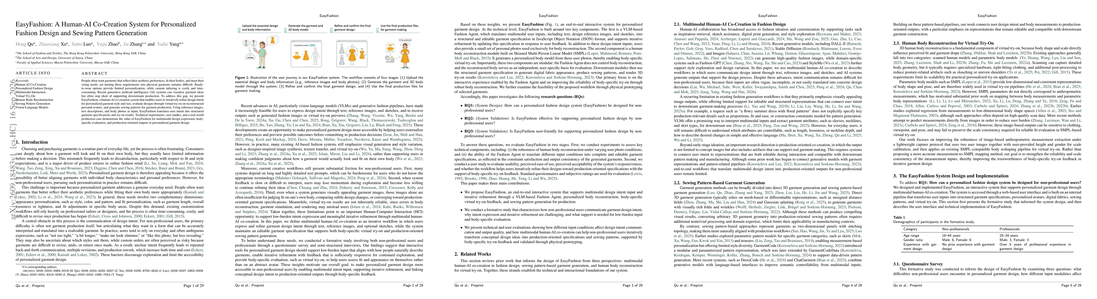 Thumbnail for EasyFashion: A Human-AI Co-Creation System for Personalized Fashion Design and Sewing Pattern Generation