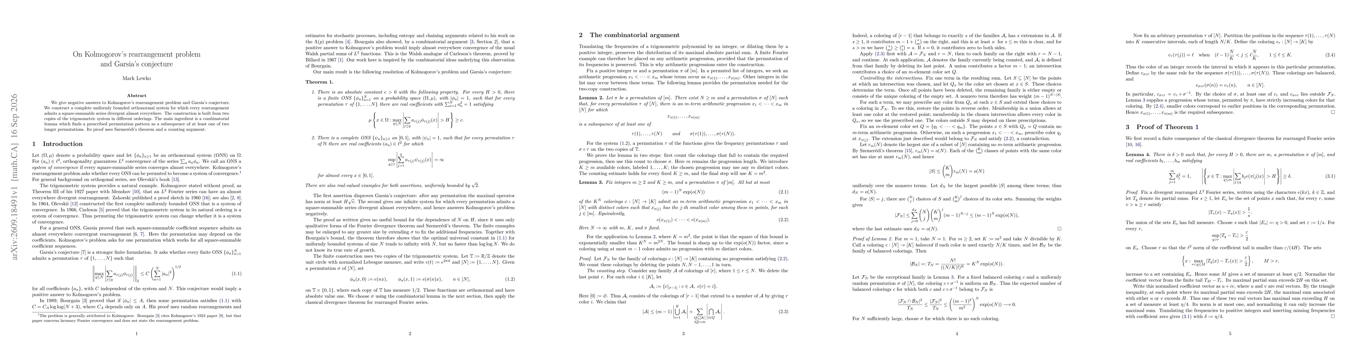 Thumbnail for On Kolmogorov's rearrangement problem and Garsia's conjecture
