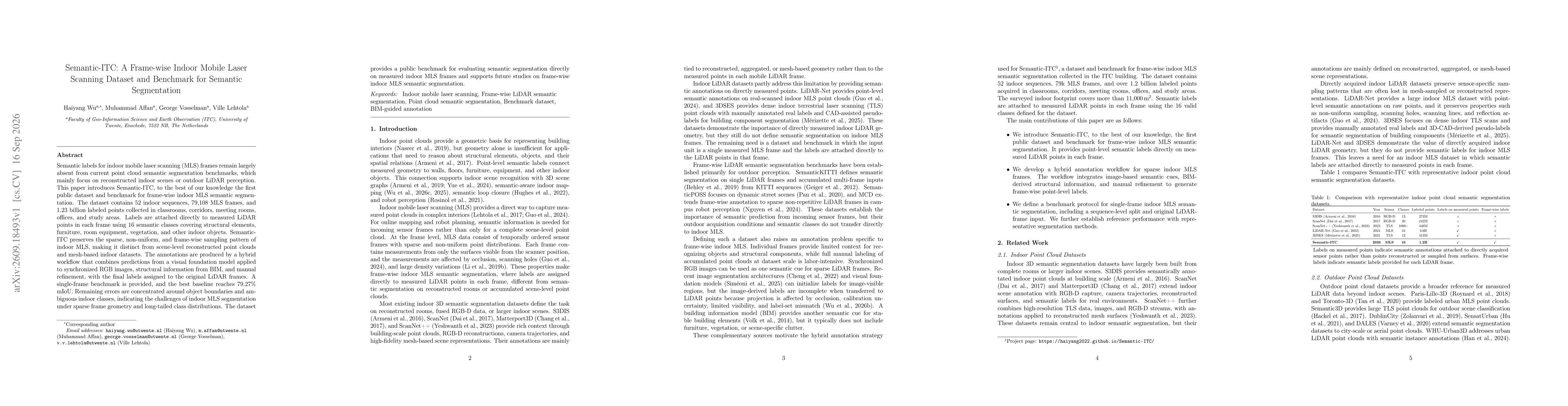 Thumbnail for Semantic-ITC: A Frame-wise Indoor Mobile Laser Scanning Dataset and Benchmark for Semantic Segmentation