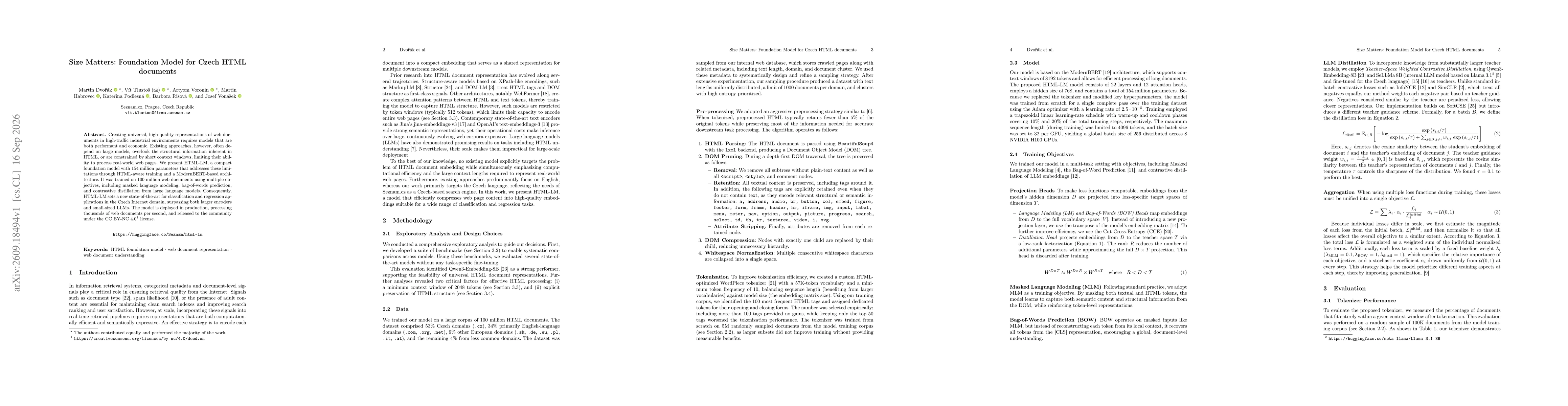 Thumbnail for Size Matters: Foundation Model for Czech HTML documents