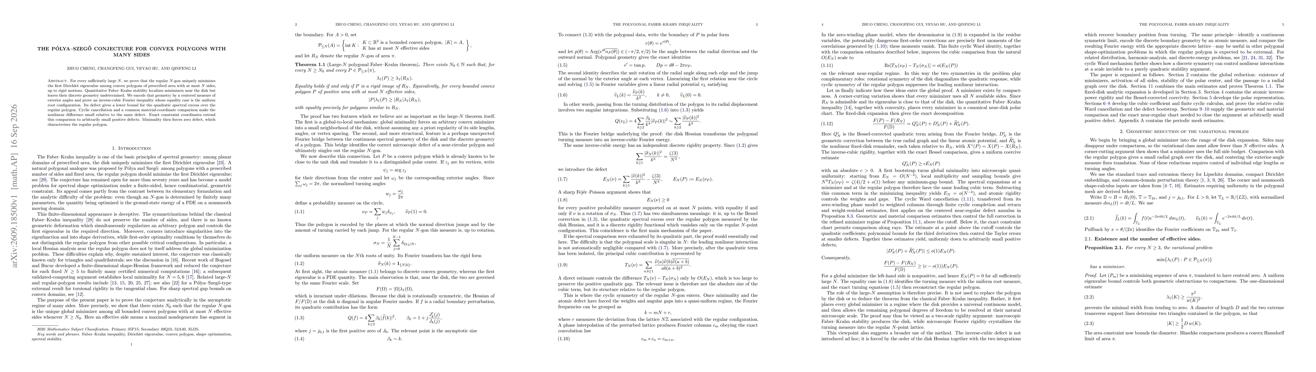 Thumbnail for The Pólya--Szegő conjecture for convex polygons with many sides