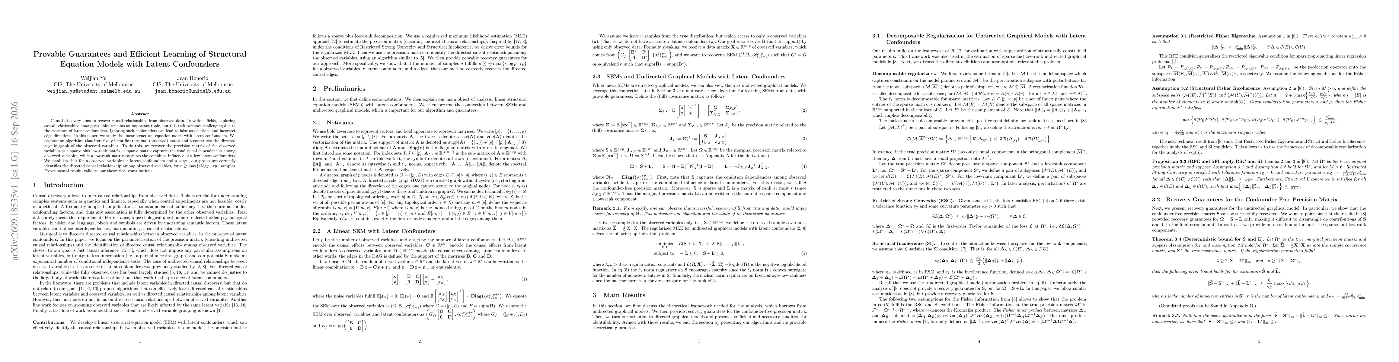 Thumbnail for Provable Guarantees and Efficient Learning of Structural Equation Models with Latent Confounders