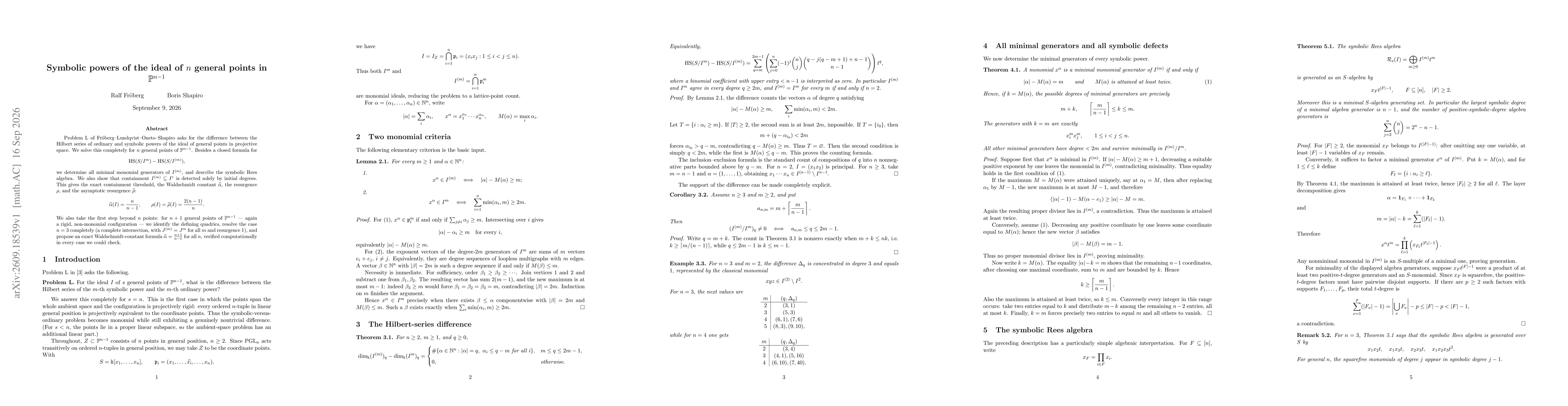 Thumbnail for Symbolic powers of the ideal of$n$ general points in $P^{n-1}$