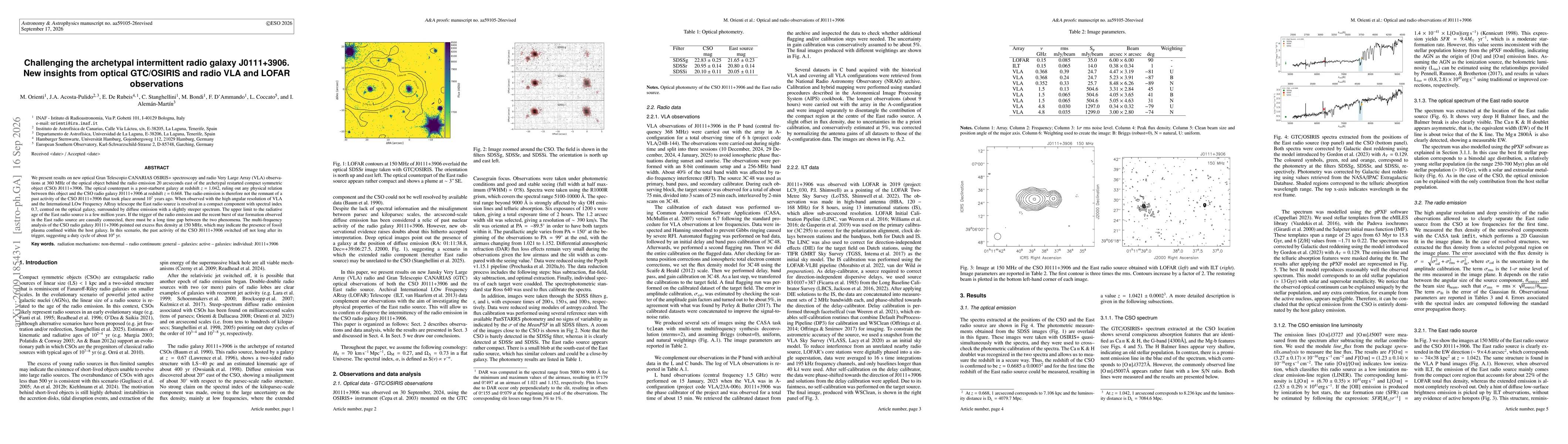 Thumbnail for Challenging the archetypal intermittent radio galaxy J0111+3906. New insights from optical GTC/OSIRIS and radio VLA and LOFAR observations