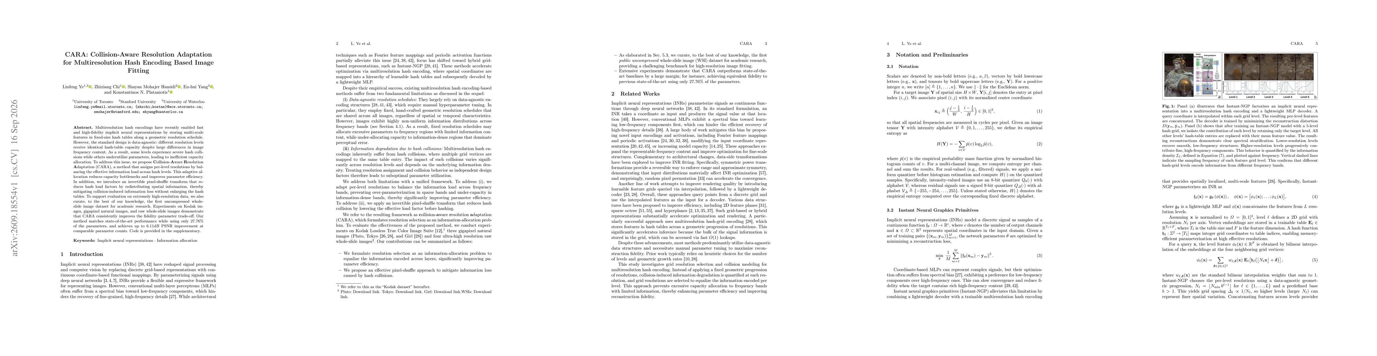 Thumbnail for CARA: Collision-Aware Resolution Adaptation for Multiresolution Hash Encoding Based Image Fitting