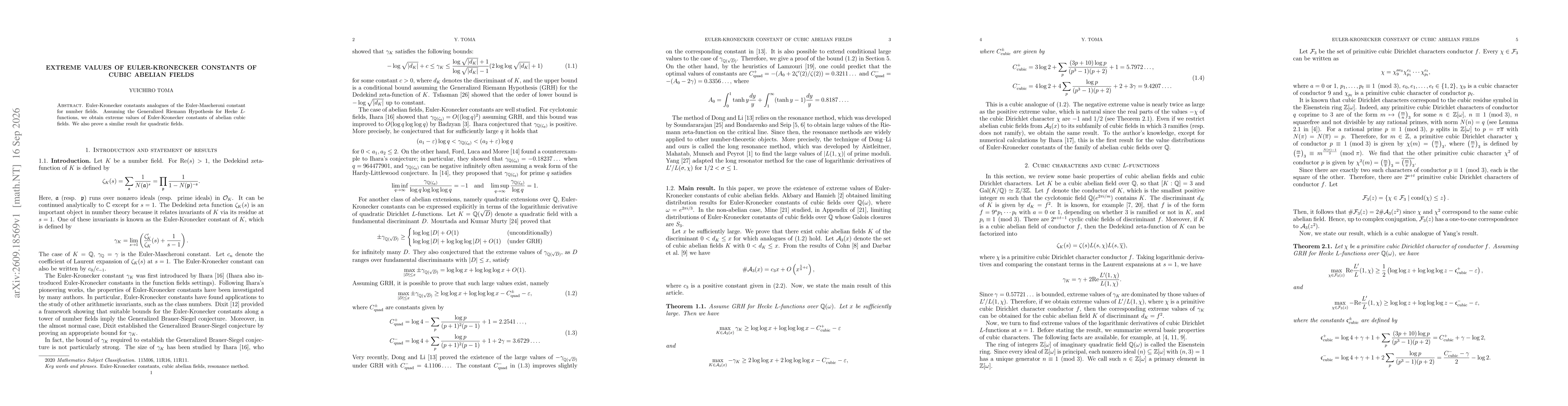Thumbnail for Extreme values of Euler-Kronecker constants of cubic abelian fields
