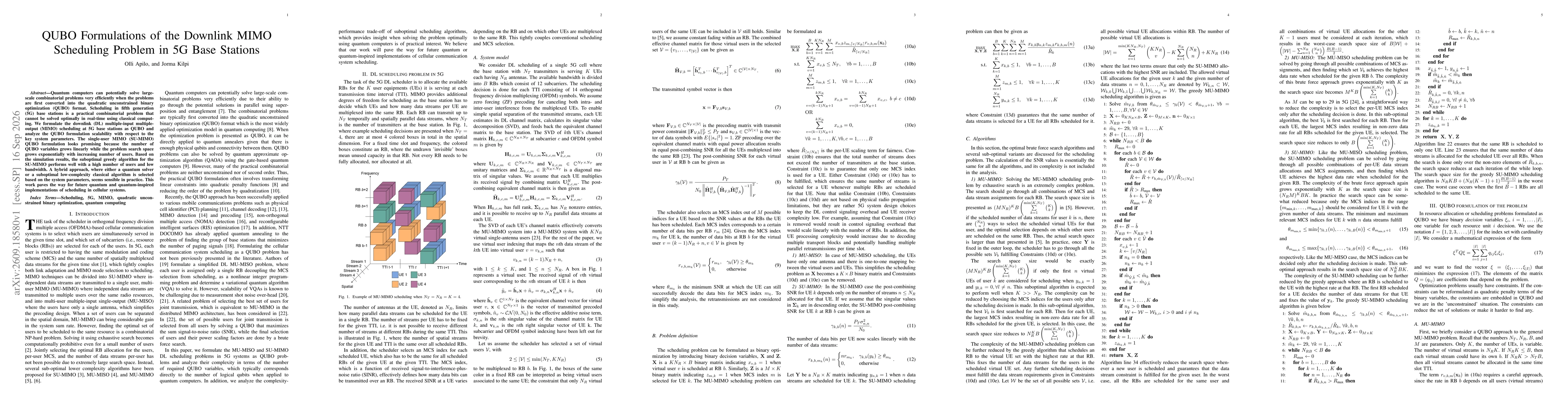 Thumbnail for QUBO Formulations of the Downlink MIMO Scheduling Problem in 5G Base Stations