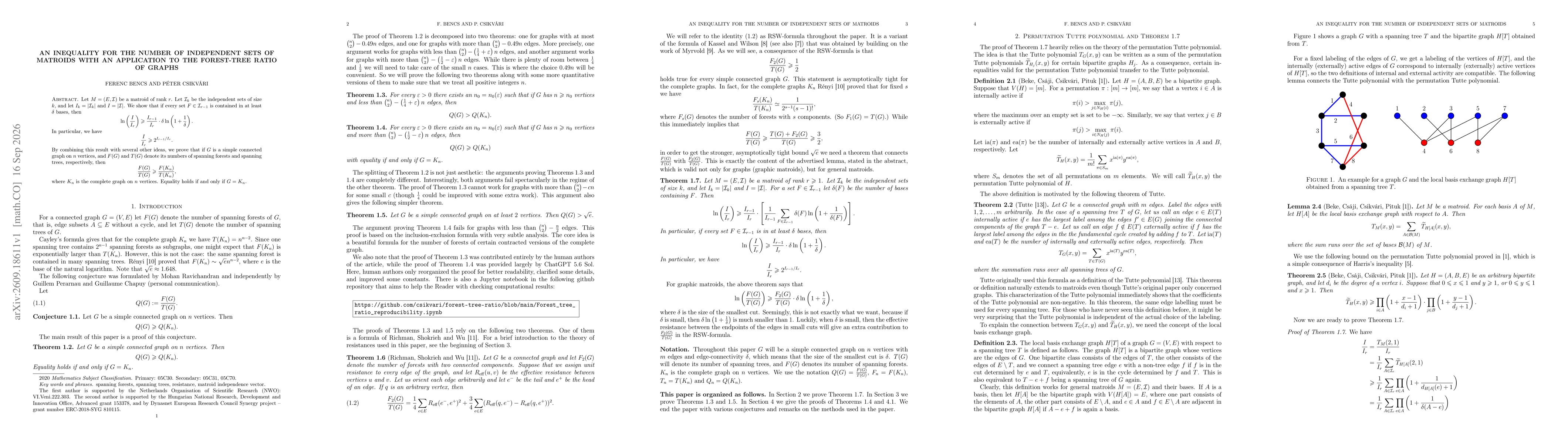 Thumbnail for An inequality for the number of independent sets of matroids with an application to the forest-tree ratio of graphs
