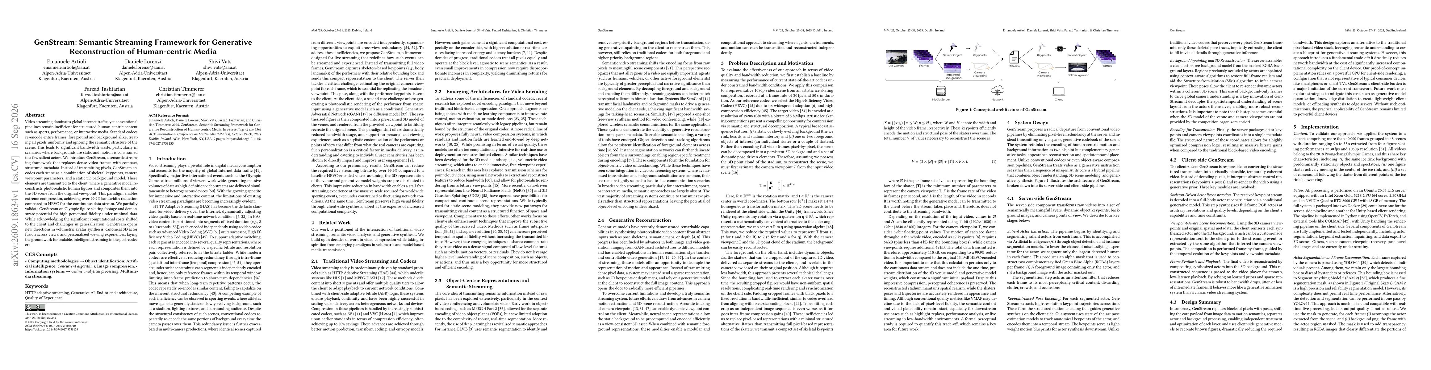 Thumbnail for GenStream: Semantic Streaming Framework for Generative Reconstruction of Human-centric Media