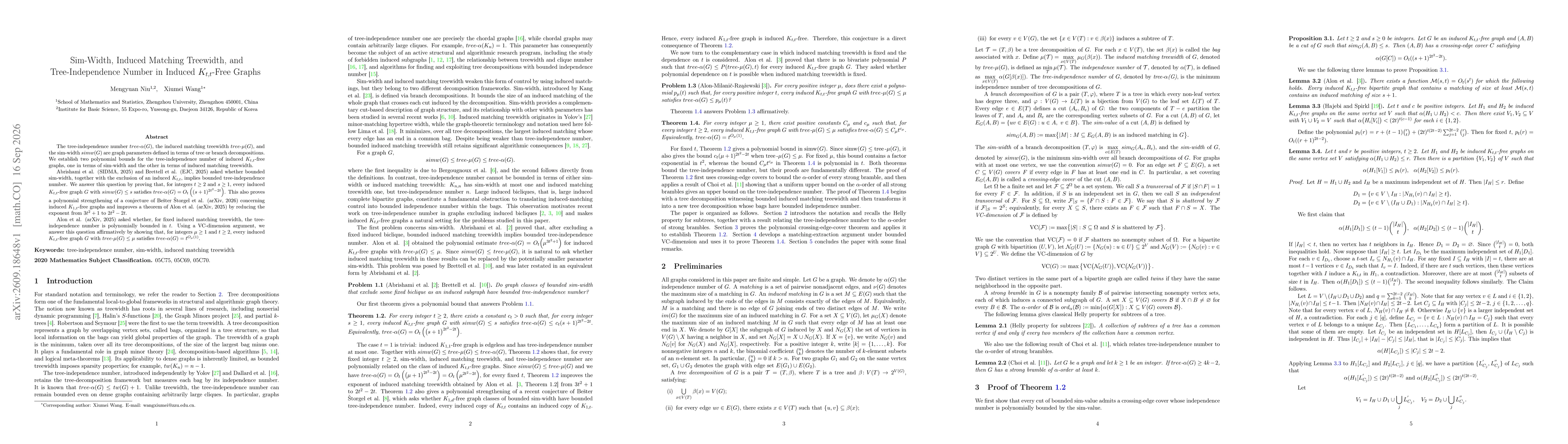 Thumbnail for Sim-Width, Induced Matching Treewidth, and Tree-Independence Number in Induced $K_{t,t}$-Free Graphs