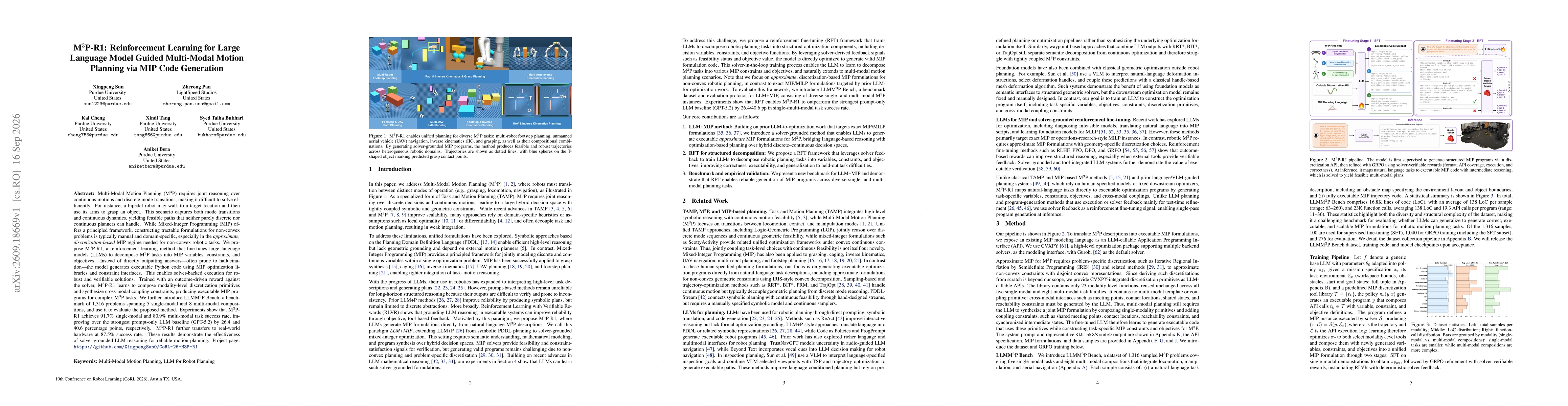 Thumbnail for M$^3$P-R1: Reinforcement Learning for Large Language Model Guided Multi-Modal Motion Planning via MIP Code Generation