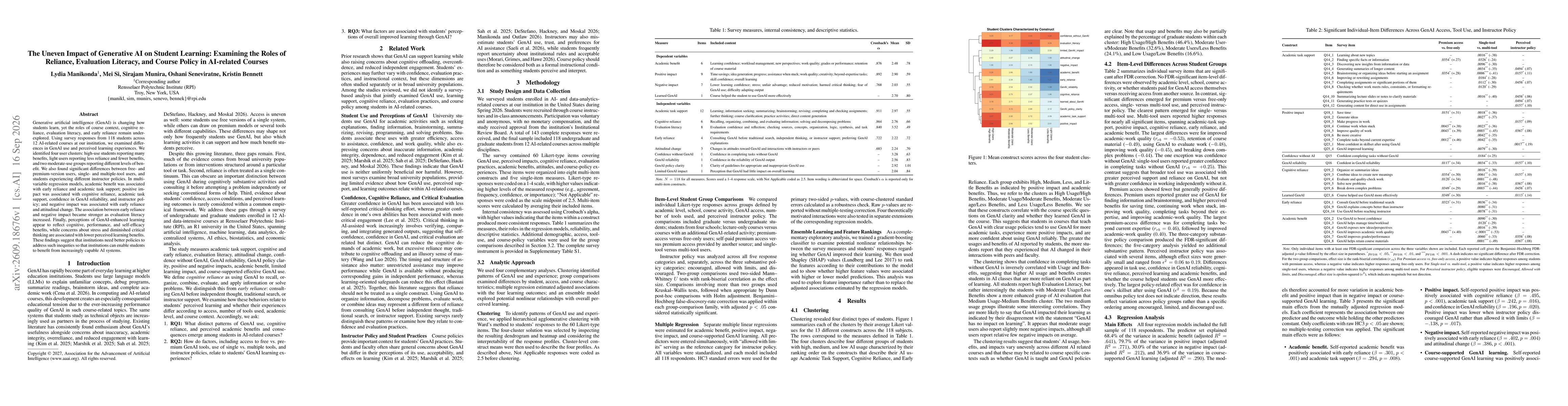 Thumbnail for The Uneven Impact of Generative AI on Student Learning: Examining the Roles of Reliance, Evaluation Literacy, and Course Policy in AI-related Courses