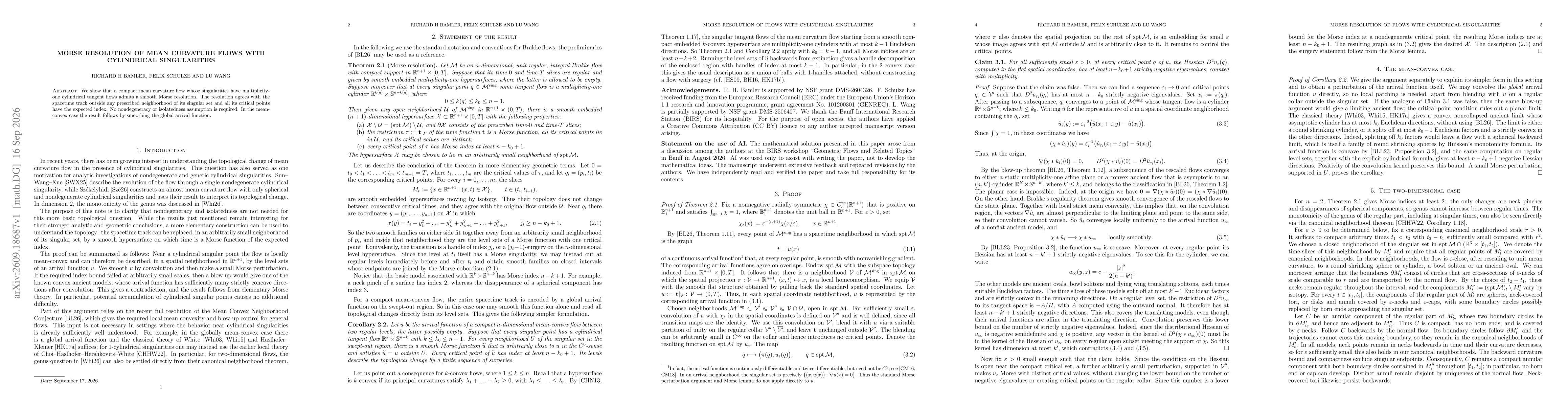 Thumbnail for Morse resolution of mean curvature flows with cylindrical singularities