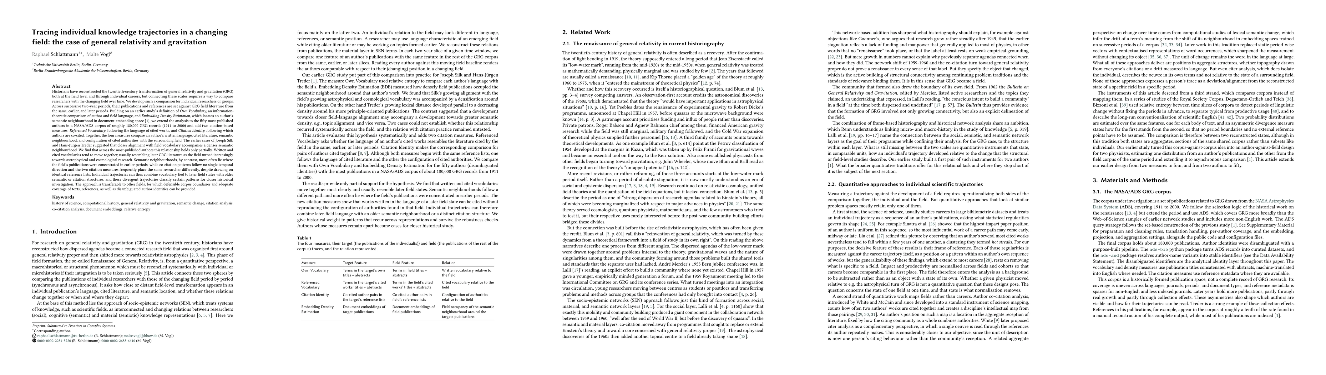 Thumbnail for Tracing individual knowledge trajectories in a changing field: the case of general relativity and gravitation