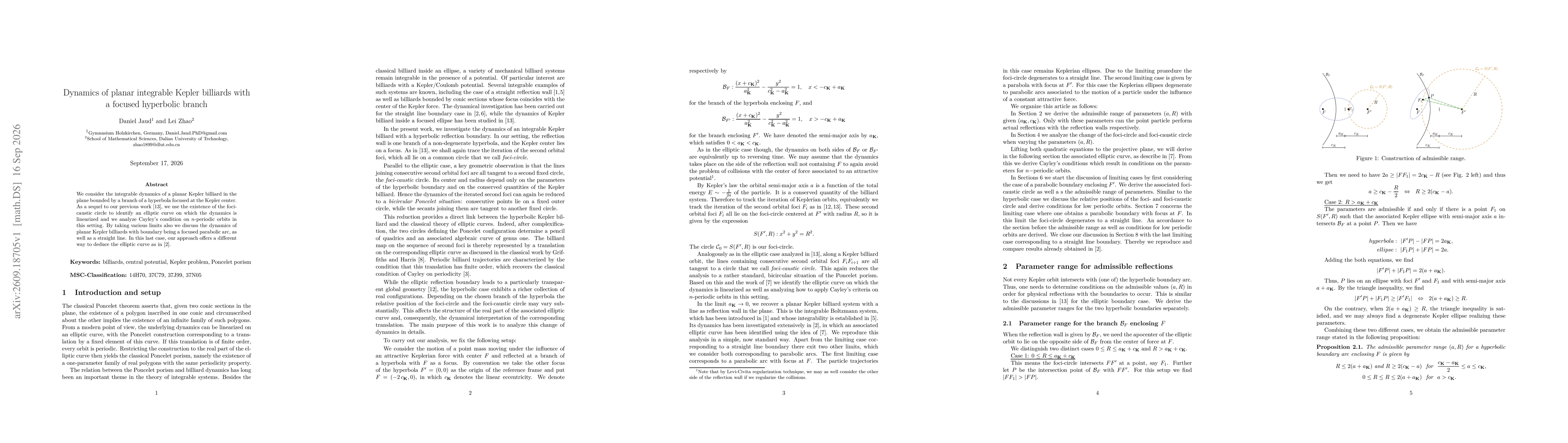Thumbnail for Dynamics of planar integrable Kepler billiards with a focused hyperbolic branch