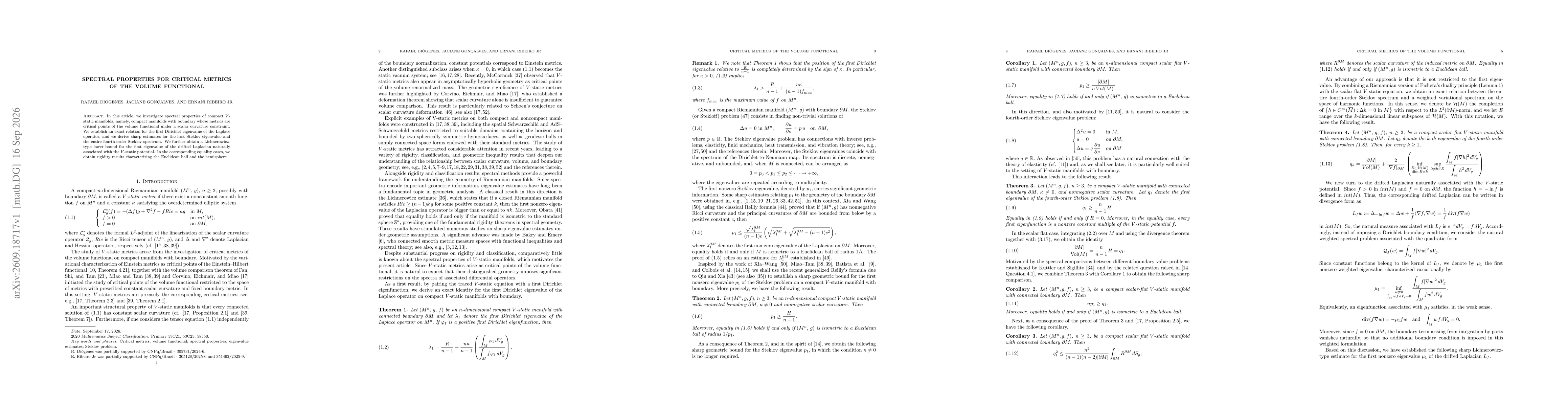 Thumbnail for Spectral properties for critical metrics of the volume functional