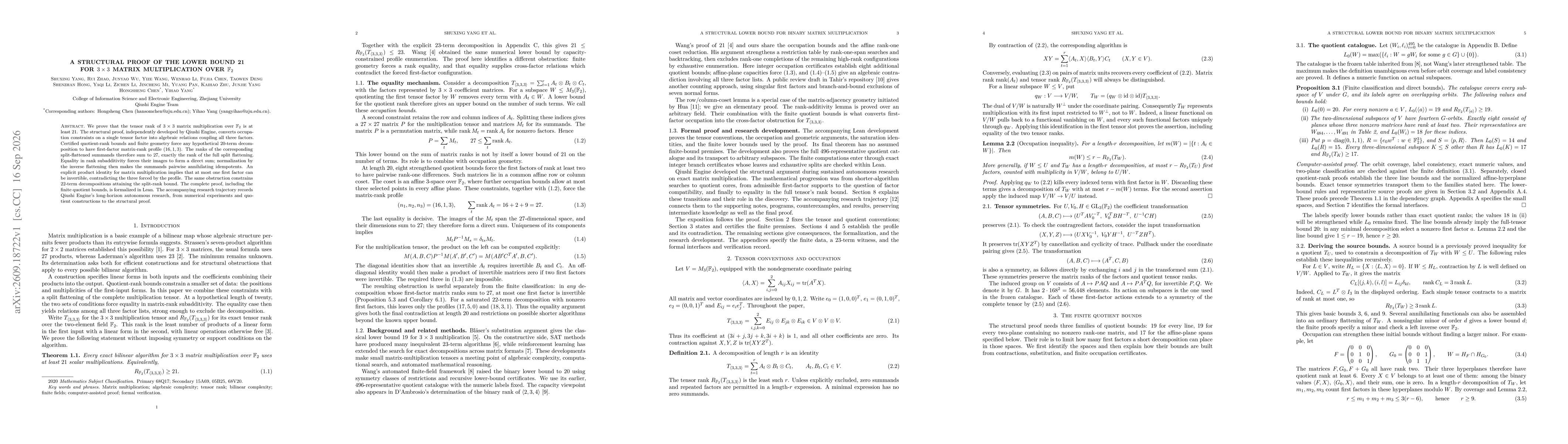 Thumbnail for A Structural Proof of the Lower Bound 21 for $3\times3$ Matrix Multiplication over $\mathbb F_2$