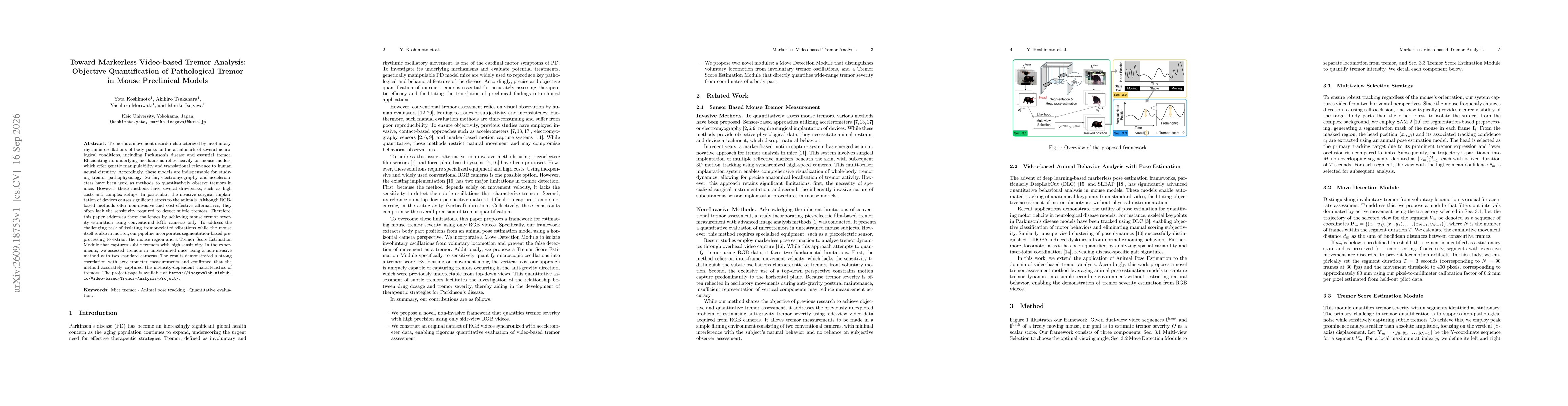 Thumbnail for Toward Markerless Video-based Tremor Analysis: Objective Quantification of Pathological Tremor in Mouse Preclinical Models
