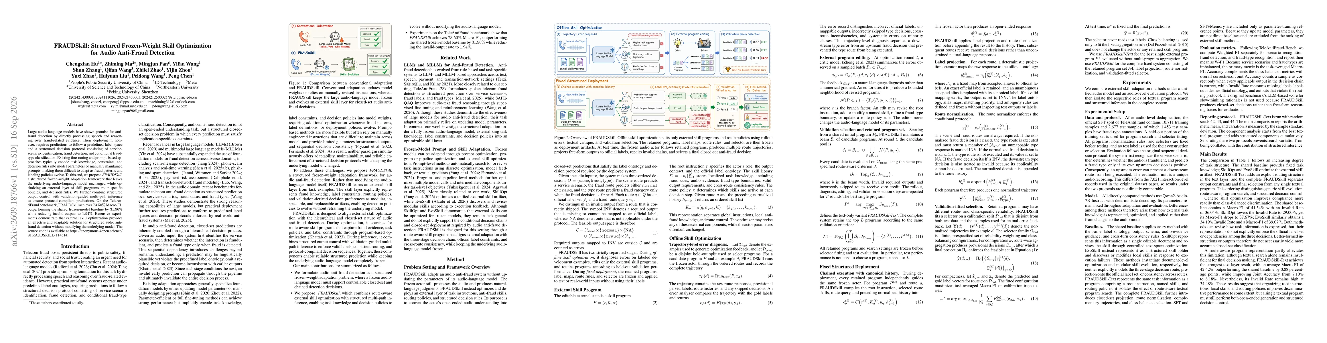 Thumbnail for FRAUDSkill: Structured Frozen-Weight Skill Optimization for Audio Anti-Fraud Detection