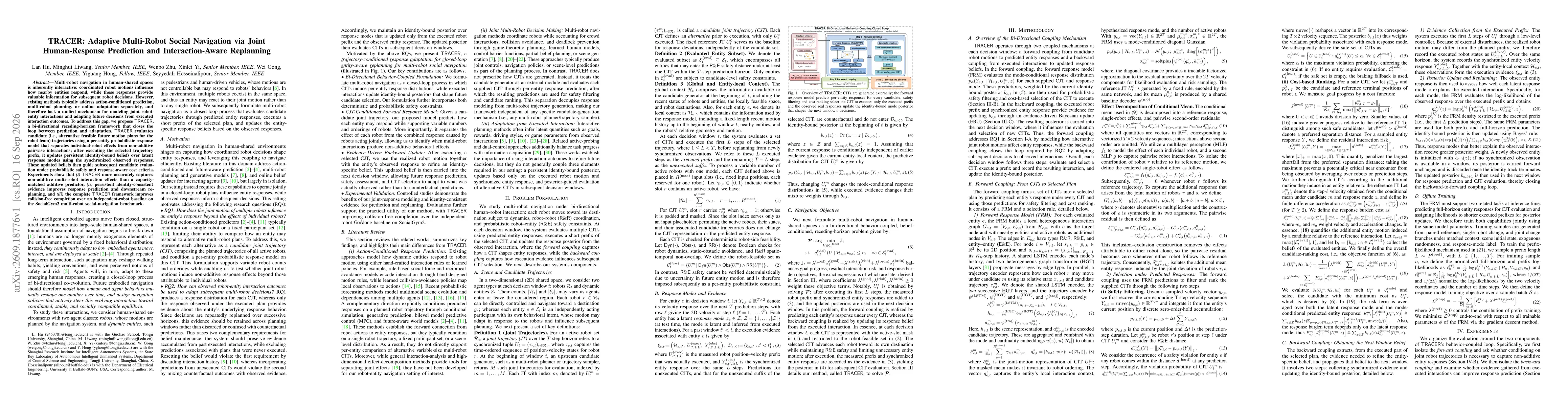 Thumbnail for TRACER: Adaptive Multi-Robot Social Navigation via Joint Human-Response Prediction and Interaction-Aware Replanning