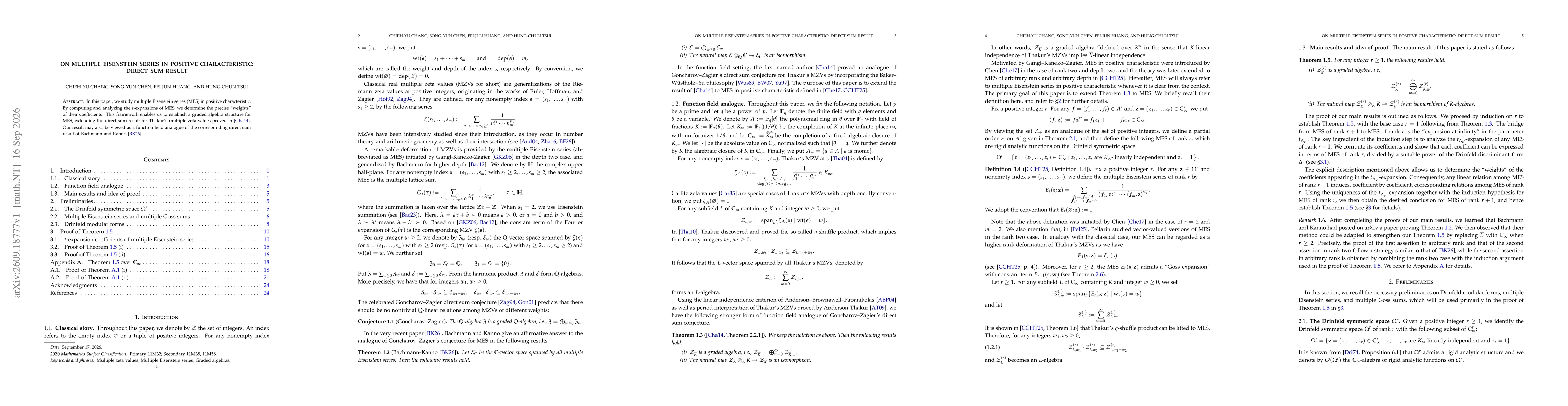 Thumbnail for On Multiple Eisenstein Series in Positive Characteristic: Direct Sum Result