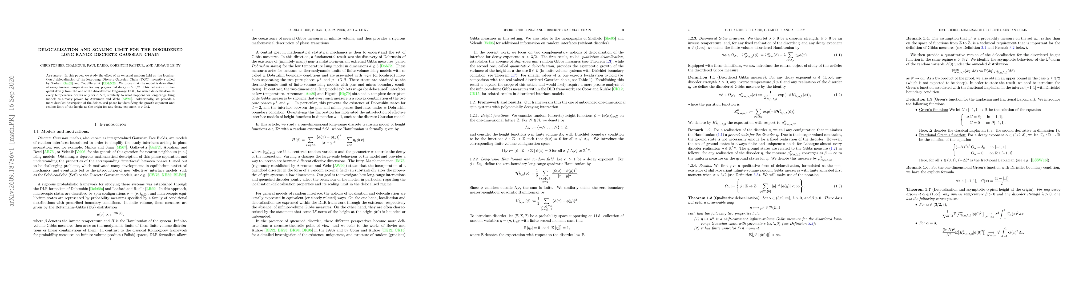 Thumbnail for Delocalisation and scaling limit for the disordered long-range Discrete Gaussian Chain