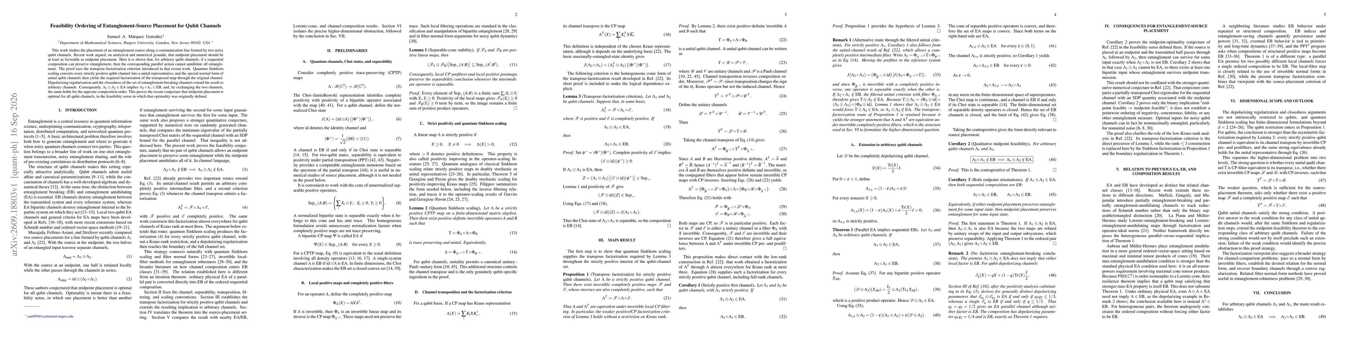 Thumbnail for Feasibility Ordering of Entanglement-Source Placement for Qubit Channels
