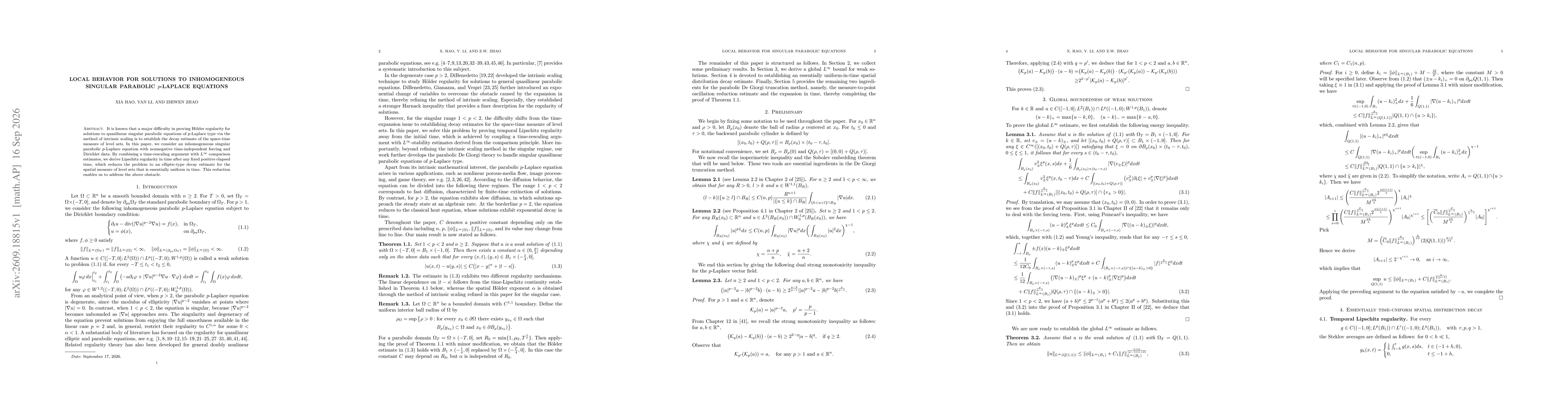Thumbnail for Local behavior for solutions to inhomogeneous singular parabolic $p$-Laplace equations
